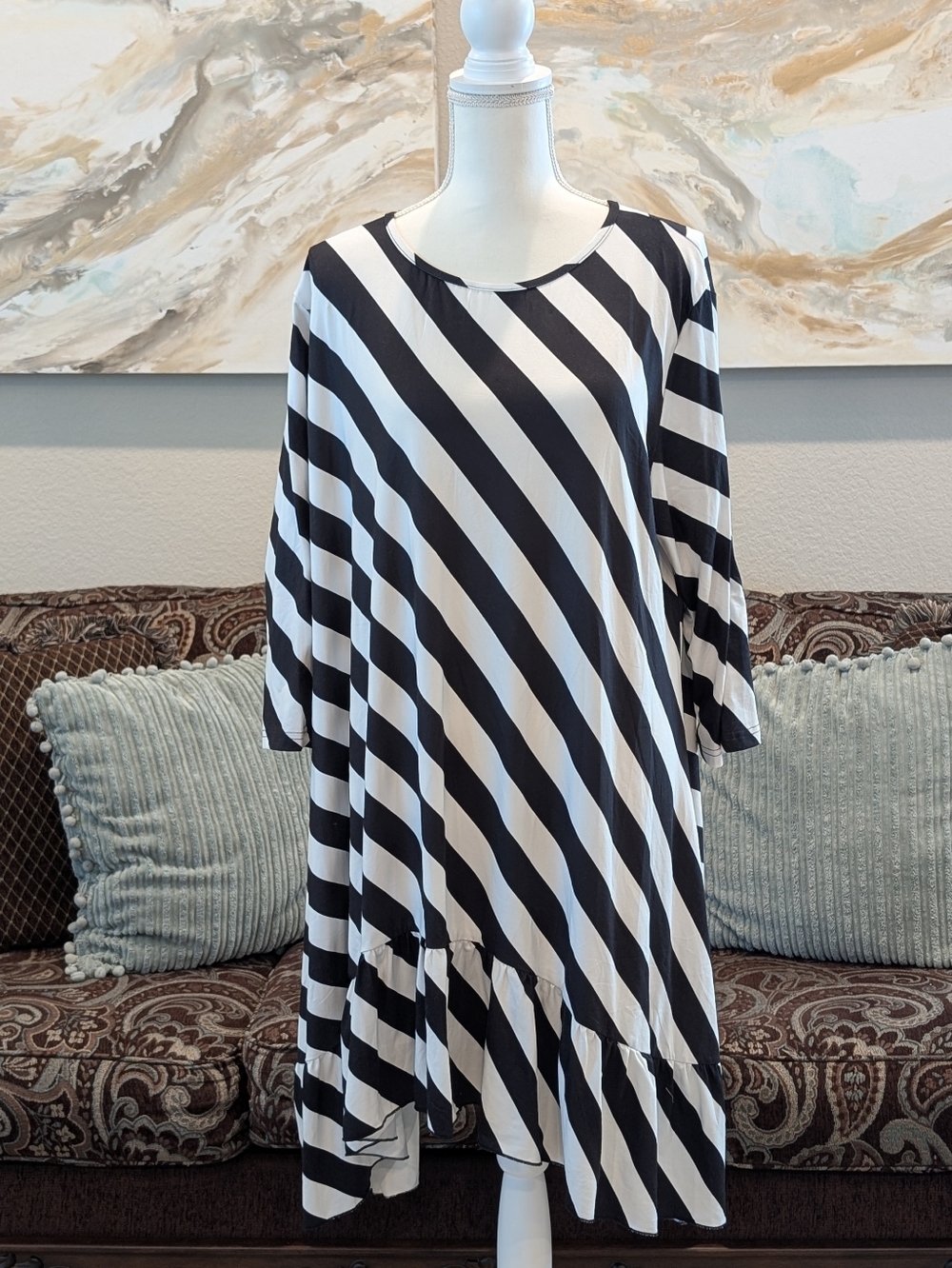 Black & White Diagonal Stripe Long Tunic